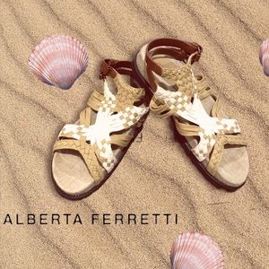 Alberta Ferretti Tan & White Woven Sandal Size 40